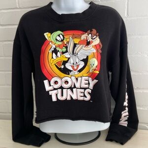 Girls Teens Looney Tunes Black Long-Sleeve Midriff Sweatshirt